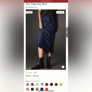 Anthropologie The Tilda Slip Skirt Navy Blue Midi Skirt S